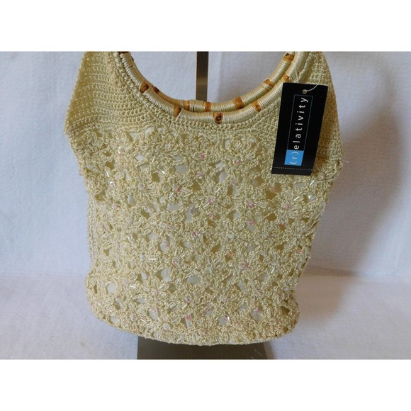 Relativity Purse Handbag Macrame Wood Handle Bag - Picture 3 of 14